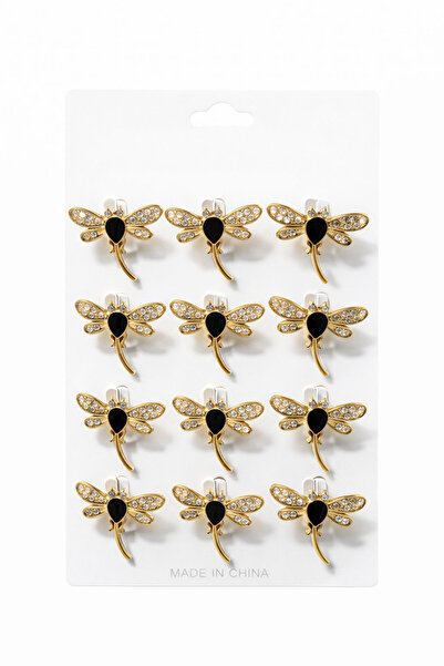 OEM Set de 12 broșe libelule aurii cu strasuri elegante 15x9cm