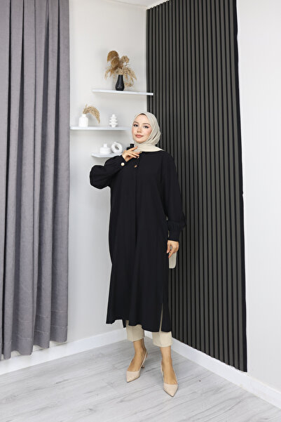 Grosh Fashion Kadın Uzun Tensel Tunik – Düğmeli, Rahat Kesim