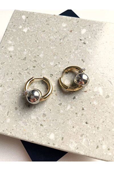 GOX Silver Round Ball Hoop Earrings with Double Color Stone Tiny Hoop Detail