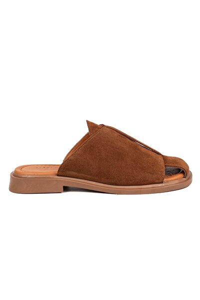 VİVENS MODA شبشب نسائي يومي مسطح من جلد الغزال باللون البني الفاتح