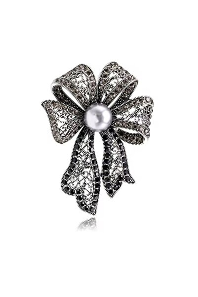 Violetta Vintage Bow Brooch with Marcasite and Pearl