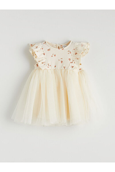 LC Waikiki LCW baby Ekru Çiçekli Fırfırlı Kız Bebek Tütü Elbise