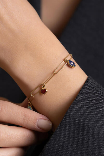 Bayar Gold 14 Ayar Altın Renkli Mineli Ataç- Dorika Bileklik- TK