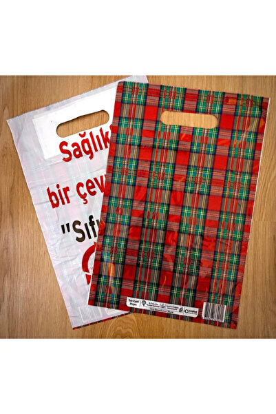 MEZ-PACK 33x45 3 no Takviyeli Ekose Desenli Mağaza Poşeti 50 Adetli