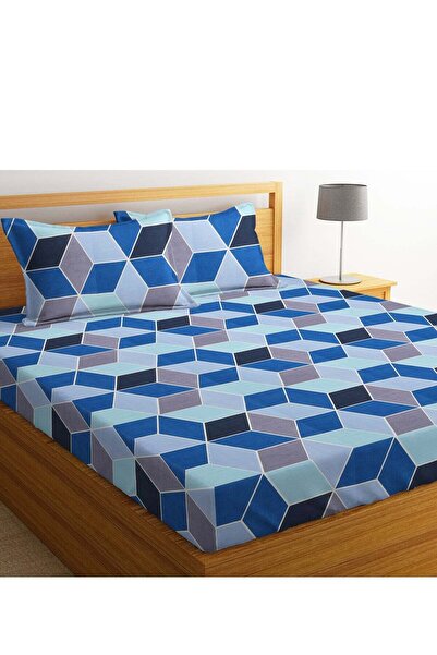 BSB HOME ® Glace Cotton 180 TC Geometric Cube Pattern Printed Single Bedsheet...