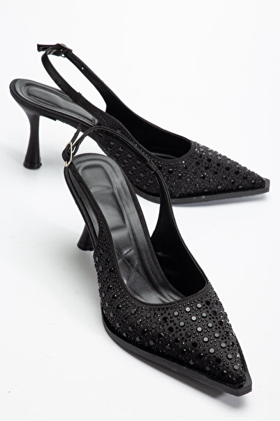 ELEVAM Black Stone Detailed Women's Evening Dress Heeled Shoes