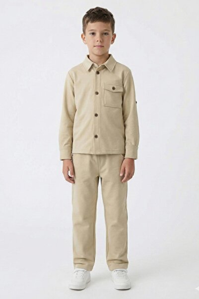 Perendi Set pentru băieți din material subțire cu guler cămașă și pantaloni c...