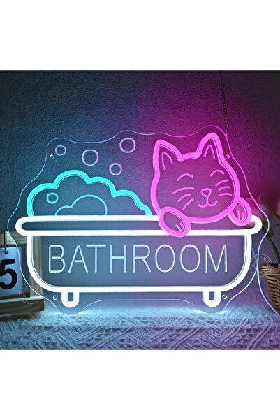 Slasa Bathroom Cat LED Neon Sign – 40x29 cm Funny Wall Light for Home & Kids ...