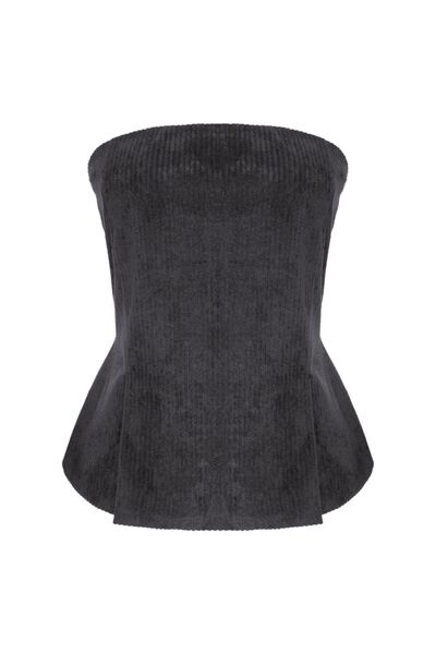 LACENOA Corded Fabric Velvet Strapless Blouse Gray