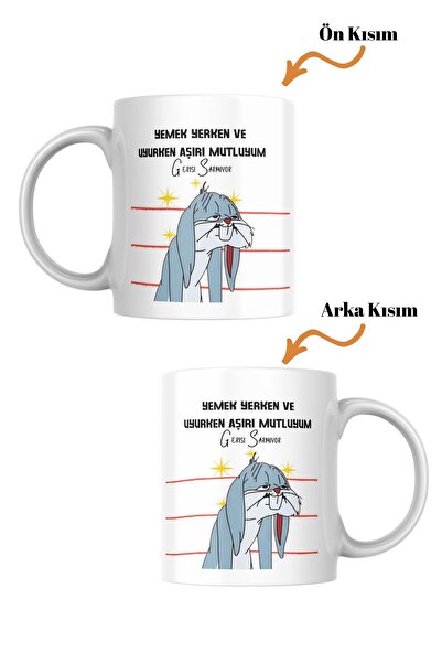 freyja design Bugs Bunny Çift Taraflı Basklı Tasarım Porselen Kupa