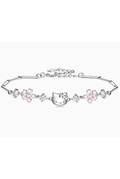 Harlofia Jewelry Gümüş Kaplama Hello Kitty Çiçekli Bileklik