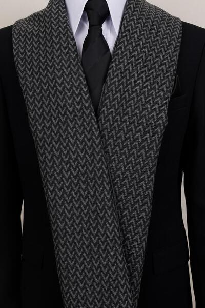 Esgue Anthracite V Patterned Men's Scarf - Soft Scarf with Herringbone Texture