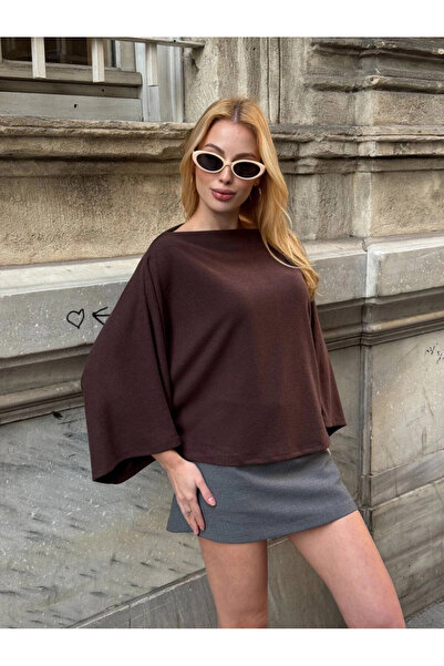 Cool & Sexy Women's Batwing Sleeve Poncho Blouse Brown