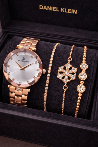 Daniel Klein Rose Gümüş Renk Kadın Kol Saati 3’lü Çelik Bileklik Seti Özel Gü...