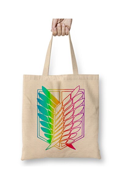 Toyaso Attack on Titan Rainbow Logo White Cloth Bag Long Handle Shopping Bag ...