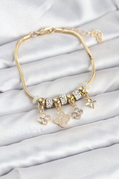 callerrons accessories Brass Gold Color Clover Model Women's Bracelet - Ebj26...