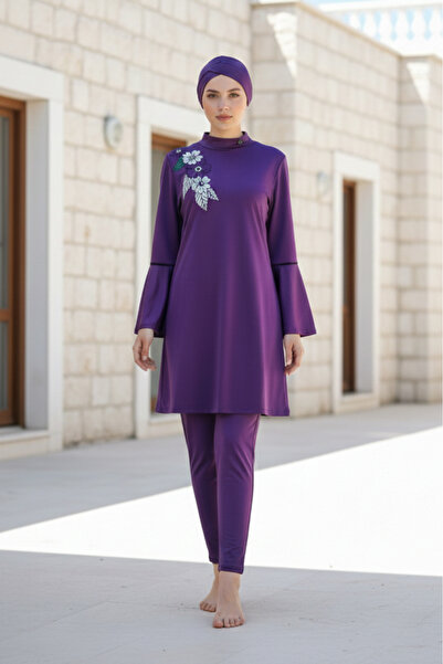 Marina Full Covered Hijab Swimsuit Purple M2008