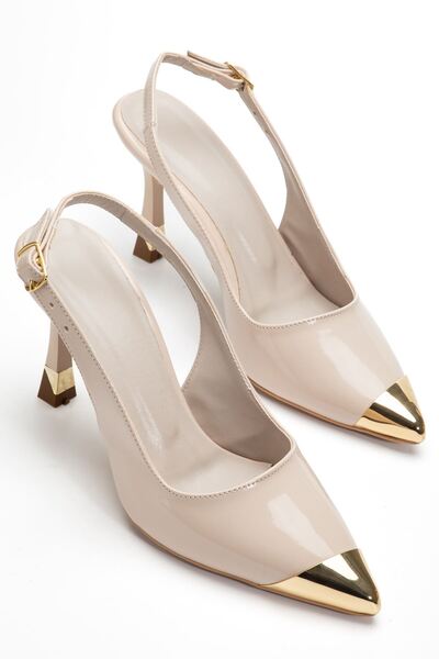Hayalimdeki Ayakkabı Women's Beige Patent Leather Gold Toe Detailed Special D...