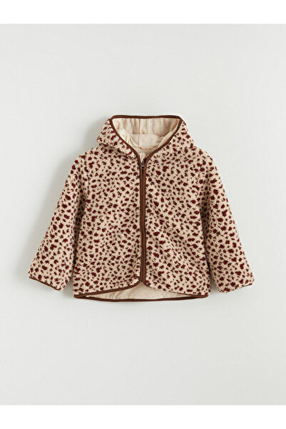 LC Waikiki Lcw Kids Pink Hooded Leopard Patterned Girl's Plush Coat