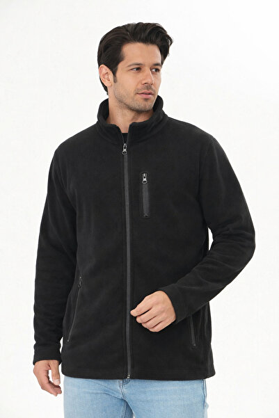 TRENDHİLL Men's Full Zip Pocket Fleece Black 8517-S