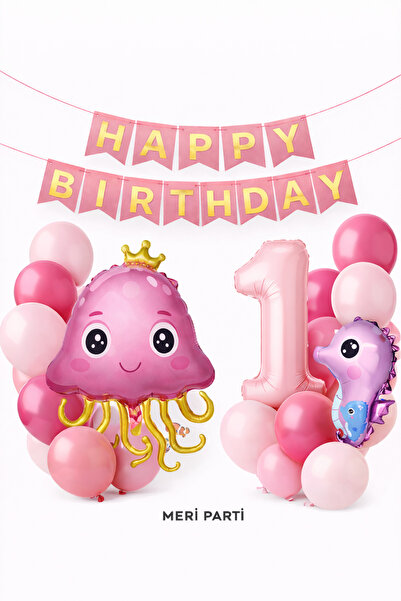 MERİ PARTİ Deniz Canlıları Temalı 4 Yaş Doğum Günü Balon Seti – Pembe & Fuşya...