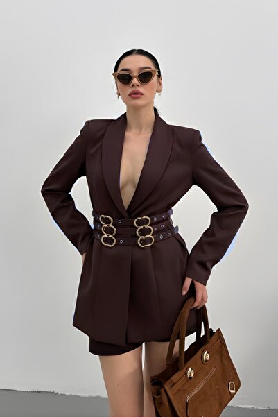 Potenza Women's Blazer Jacket Stylish Double-Breasted Collar Padded Jacket wi...