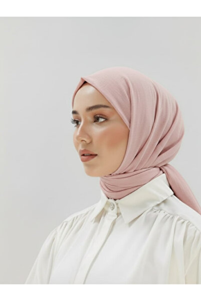 MONJER Düz Flamlı Pudra Pembesi İpek Eşarp