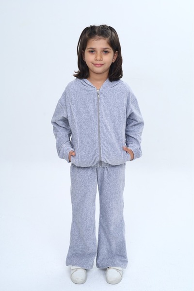 Toontoy Girl's 2-Piece Set Hooded Zippered Pockets Sweatshirt & Elastic Waist...