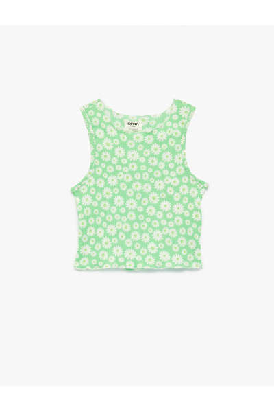 Koton Sleeveless Crew Neck Floral Crop Blouse