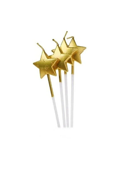 Erenle ticaret Mum 4 Lü Pasta Mumu Gold Yıldız Doğum Günü Mumu Parlak Uzun Çu...