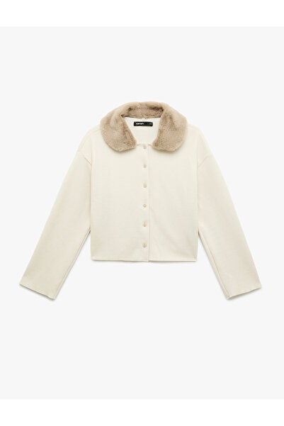 Koton Uzun Kollu Düğmeli Çıkarılabilir Suni Kürk Yakalı Hırka