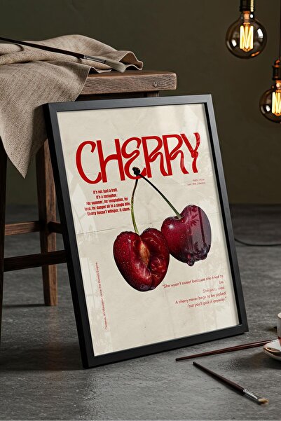 Buka Shops Retro Kiraz İllüstrasyon "Cherry" - Siyah Çerçeveli Tablo