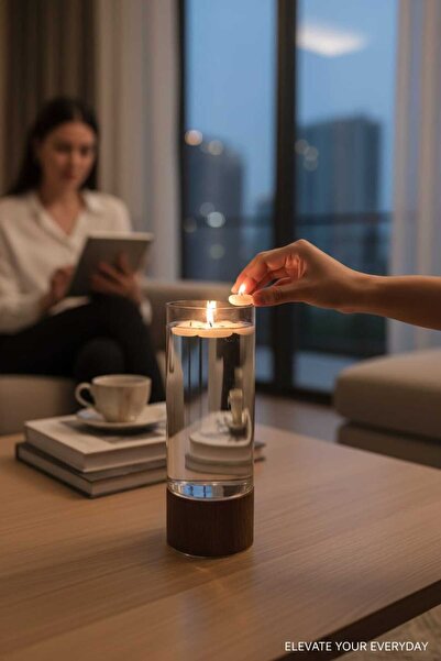 luss collection Ahşap Ayaklı İskandinav Tarzı Cam Silindir Mumluk - Vazo En 1...