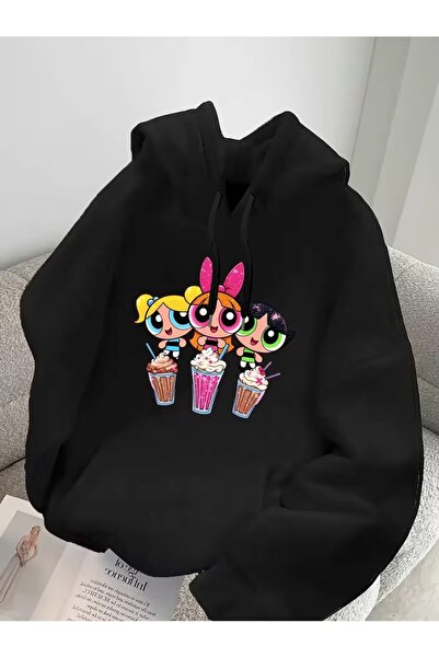 Massgai Unisex Powerpuff Girls Printed Hooded Oversized Sweatshirt Hoodie