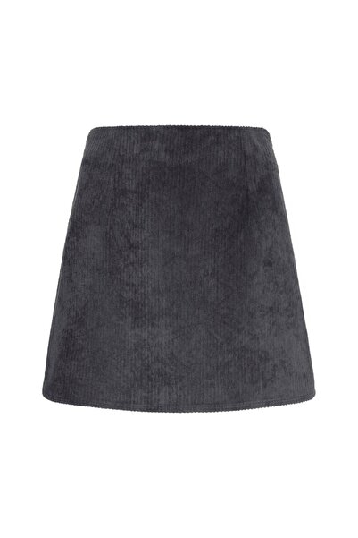 LACENOA Corded Fabric Velvet Mini Skirt Gray