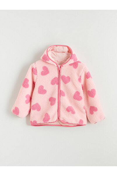 LC Waikiki Palton de pluș roz cu glugă pentru fete