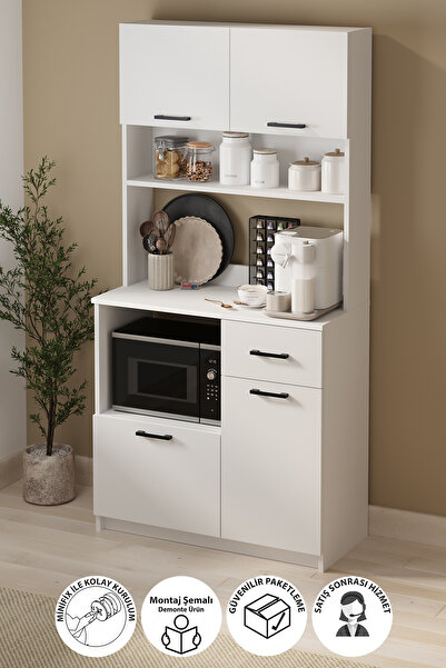 Bofigo 4 Kapaklı Dolap Çekmeceli Çok Amaçlı Dolap Mutfak Dolabı Kahve Köşesi ...