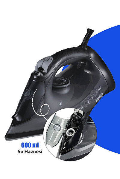 Fantom Forza Buharlı Ütü 2600W, 200 Gr Turbo Şok Buhar, Yapışmaz Seramik Taba...