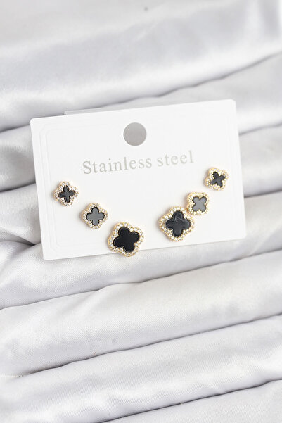 callerrons accessories Steel Zircon Stone Clover Model Women's Earring Set - ...