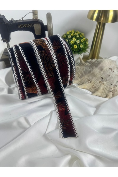 jasmina store Yanı işlemeli etnik desenli kadife dokulu şerit aksesuar