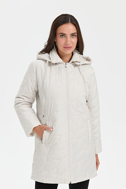 Desen Women's Polo Collar Side Snap Leaf Patterned Araboy Quilted Coat