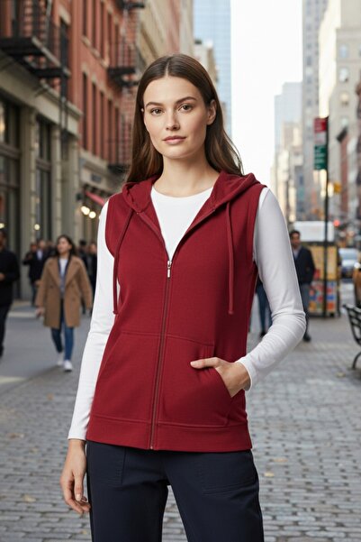 Miss Dünya Lissa Women's Zero Sleeve Hooded Cardigan and Long Sleeve T-Shirt Set