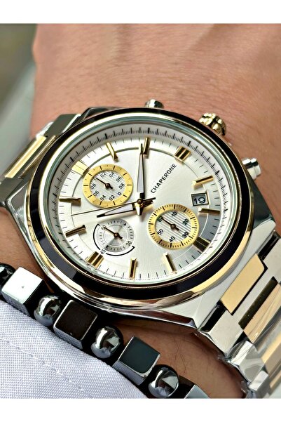 Chaperone Altın Gümüş Renk Fonksiyonlu Orjinal Çelik Kordon Erkek Kol Saati +...
