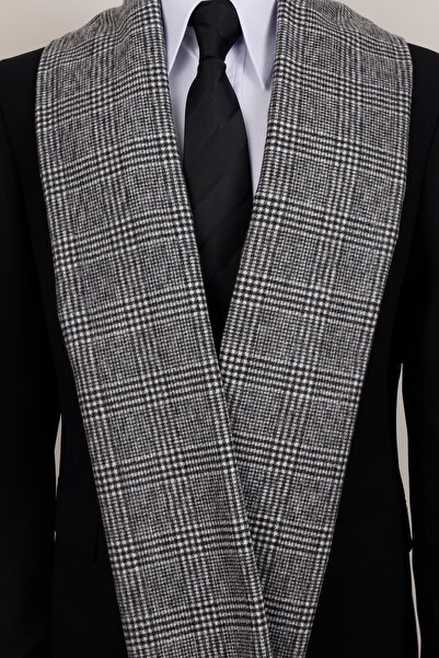 Esgue Eșarfă în carouri alb-negru din lână - eșarfă clasică pentru bărbați cu...