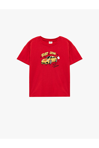 Koton Μπλουζάκι αυτοκινήτου με τύπωμα με κοντό μανίκι, βαμβακερό oversized