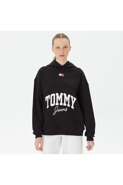 Tommy Hilfiger Oversize New Varsity Kadın Siyah Hoodie