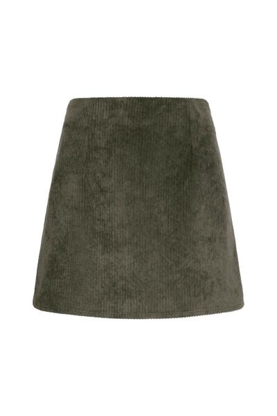LACENOA Fitilli Kadife Mini Etek Haki