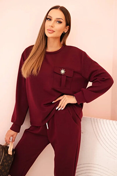 UniqueStore.ro Burgundy viscose suit with metallic detail and loose pants