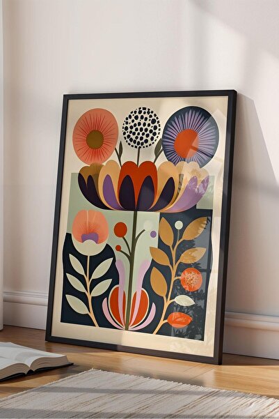 Buka Shops Modern Folk-Art Flower Garden - Painting with Black Frame