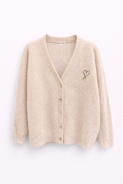 Mixray 6953 Women's Oversized Wool Blend Premium Heart Embroidered Cardigan S...